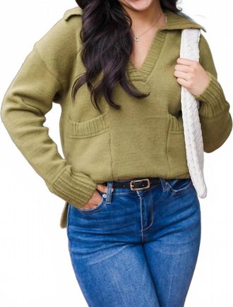 So Me Cozy Up V-Neck Sweater In Olive