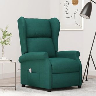 vidaXL Sill&oacute;n Orejero Reclinable El&eacute;ctrico De Tela Verde Oscuro Vidaxl