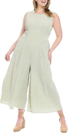 London Times Stripe Sleeveless Jumpsuit in Olive at Nordstrom Rack, Size 18W