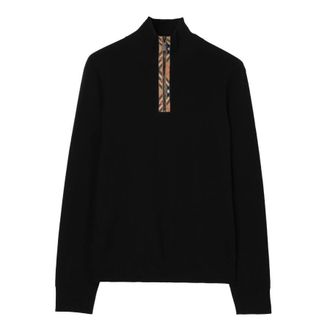 Burberry Check Trim Wool Half-zip Sweater, Size Small