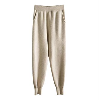 Generic Womens Woolen Knitted Sweatpants Winter Wide-Leg Joggers with Ankle Banded Cuffs, Sports Pants Casual Trousers Apricot