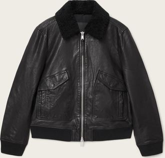 AllSaints Leather Vaucluse Aviator Leather Jacket, Size: XXL