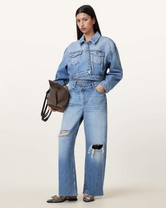 AllSaints Womens Cotton Aki Crossover Denim Jacket, Size: UK 14/US 10