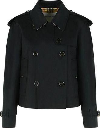 Burberry Black Cotton Gabardine Trench Coat Jacket