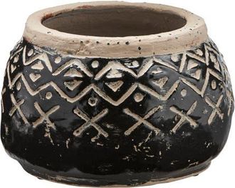 Tag Valley Carved Handpainted Terracotta Planter for Plants in Black at Nordstrom