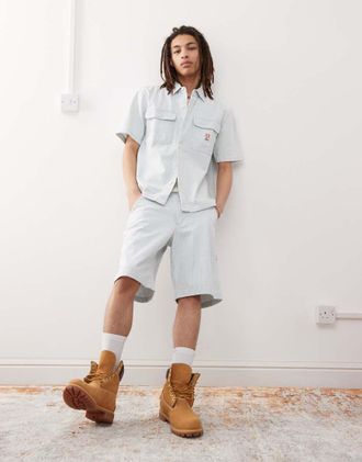 Wrangler Casey Jones workwear carpenter railroad stripe denim shorts in light wash - part of a set-Blue