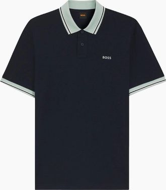 HUGO BOSS Mens BOSS Orange Pe Blocks Polo Shirt 404 Dk Blue - Black - Size: 42