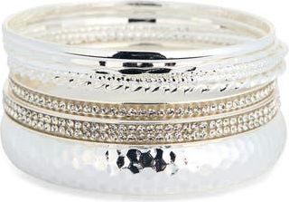 Nordstrom Rack Set of Pav&eacute; Crystal Textured Bangle Bracelets in Silver at Nordstrom Rack