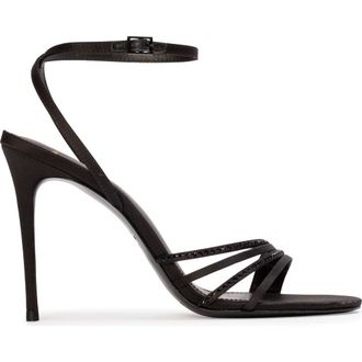 Black Suede Studio Ella 100 Strappy Sandal in Black Satin Embellished at Nordstrom, Size 38.5 Eu