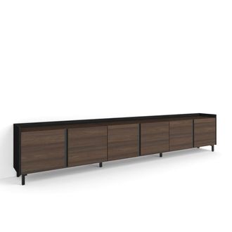Skraut Home Mueble tv efecto madera roble oscuro y negro 309x35x61cm con patas