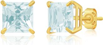 MAX + STONE 14k Yellow or White Gold 7mm Princess Cut Gemstone Square Stud Earrings