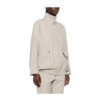 Fabiana Filippi High Neck Zip Coat - female - Fabiana Filippi - Light Jackets - Beige - XS - Jackets