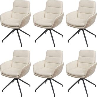 Hhg Hhg - Juego De 6 Sillas De Comedor 655, Silla De Cocina Sill&oacute;n Silla, Giratoria Auto Posici&oacute;n, Tela Mvg, Crema-beige