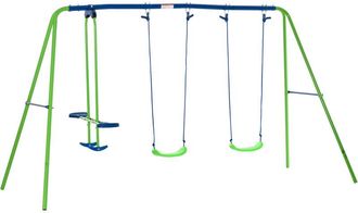 OUTSUNNY Juego De Columpios De Jard&iacute;n De Metal Con Altura Ajustable Columpios Para Ni&ntilde;os De +3 A&ntilde;os Con 2 Columpios Balanc&iacute;n Doble 280x140x178 Cm