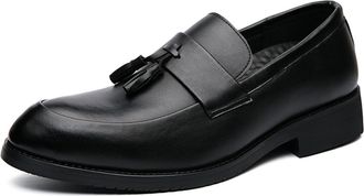 Generic Mens Fashion Tassel Slip on Loafers Comfortable Pointed Toe Business Dress Shoes Non-Slip Work Office Casual Shoes (Black,5.5)