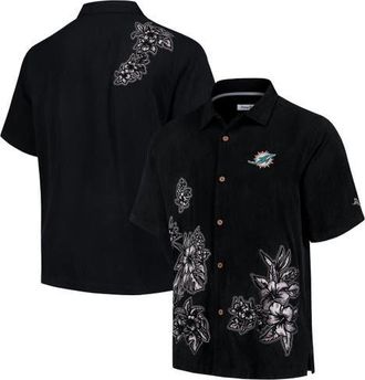 Tommy Bahama Mens Tommy Bahama Black Miami Dolphins Hibiscus Camp Button-Up Shirt at Nordstrom, Size Large