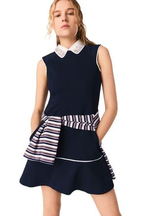 Maje Flared dress with contrast trim in Navy at Nordstrom, Size 34 Eu