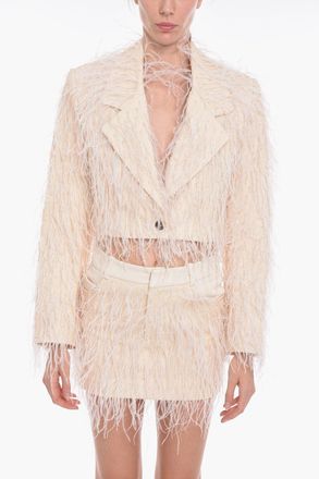 The Mannei Blazer Crop MONICA Doppiopetto con Dettaglio Piume The Mannei