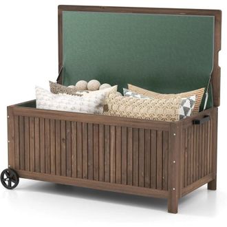 Costway Costway Ba&uacute;l De Jard&iacute;n 213 L Con Ruedas Y Asas, Arc&oacute;n Exterior De Madera De Abeto Con Revestimiento De Pe Impermeable Extra&iacute;ble, Caja De Almacenamient