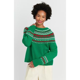 Chinti and Parker Wool-Cashmere Bow Fairisle Sweater in Jolly Green at Nordstrom, Size Small