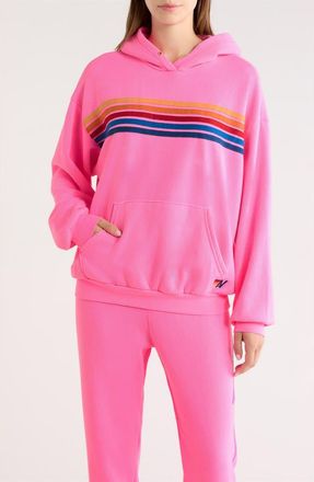 Aviator Nation 5 Stripe Hoodie in Neon Pink at Nordstrom, Size Xx-Large
