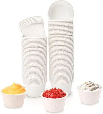 OEM 100 Vasos De Papel, Envase Desechable, 6,8 X 5 X 3,9 Cm, Cera Para Depilaci&oacute;n Facial Y Nasal, Helado, Pastel, Salsa, Ramequines, Vasos De Chupito