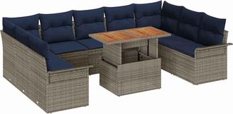 vidaXL Conjunto De Sof&aacute; De Jard&iacute;n 10 Uds. Gris Y Azul Marino Vidaxl