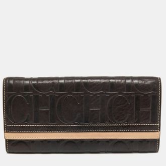 Carolina Herrera Brown/beige Monogram Embossed Leather Continental Wallet
