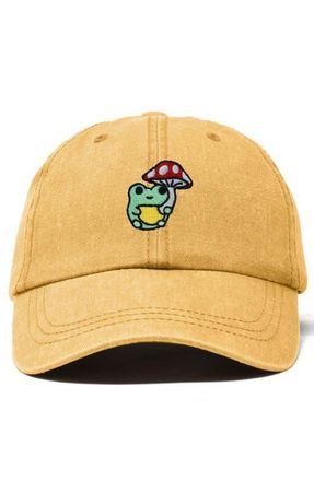 Dalix Mushroom Frog Embroidered Hat in Washed Gold at Nordstrom