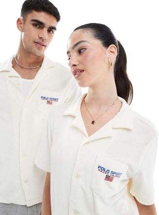 Polo Ralph Lauren Sport Capsule - Camicia a maniche corte in spugna di cotone crema leggera con tasca con logo piccolo-Bianco