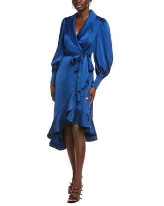 Aidan Mattox Balloon Sleeve Wrap Dress