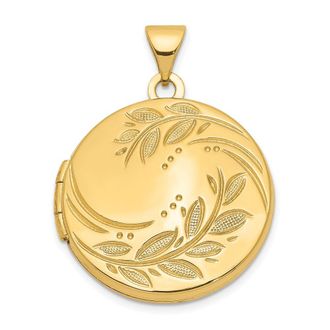 Diamond2Deal 14k Yellow Gold 20mm Round Leaf Floral Locket Pendant