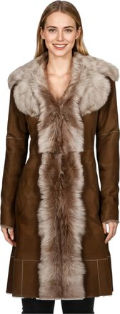 Infinity Leather Womens Beaver Tan Toscana Sheep Suede Leather Trench Coat- Celeste