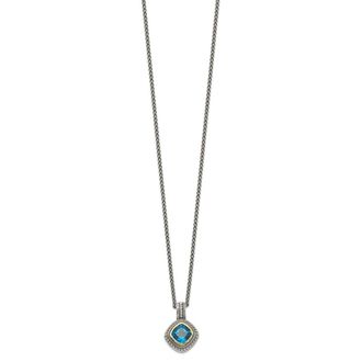 Diamond2Deal Sterling Silver with 14K Accent Cushion Bezel London Blue Topaz Pendant Necklace