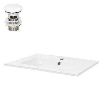 ML Design Lavabo blanco de cer&aacute;mica con juego de desag&uuml;e con reborsadero