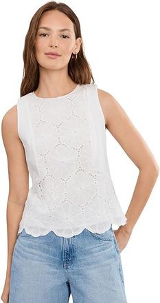 Vince Camuto Embroidery Front Sleeveless Blouse Womens Clothing Ultra White : SM, Cotton