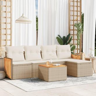 vidaXL Juego De Sof&aacute;s Jard&iacute;n Con Cojines 6 Pzas Rat&aacute;n Sint&eacute;tico Beige Vidaxl