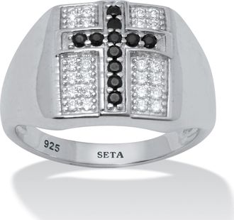 Palm Beach Jewelry 22 TCW Mens Round Black Spinel and CZ Sterling Silver Cross Ring