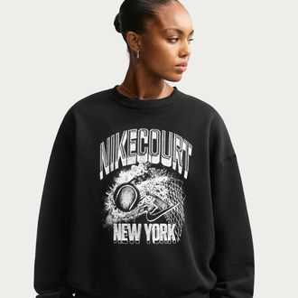 Nike Womens Studio Fleece Medium Weight Oversized Graphic Crew in Black | IM9412-010