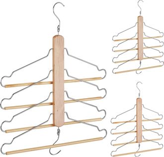 OEM Juego De 3 Perchas Multiusos Con 4 Perchas, Perchas Para Camisas, Gancho De Metal, Madera De Loto, Natural