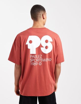Parlez Clothing T-shirt oversize rosso ruggine con stampa sul retro e grafica-Arancione