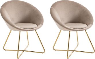 Vente-Unique Lote de 2 sillas de terciopelo y metal dorado - Beige - BURBAN