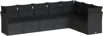 vidaXL 7 Piece Garden Sofa Set with Cushions Black Poly Rattan Vidaxl