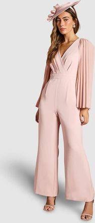 Coast V Neck Pleated Long Sleeve Jumpsuit in Blush at Nordstrom, Size 4