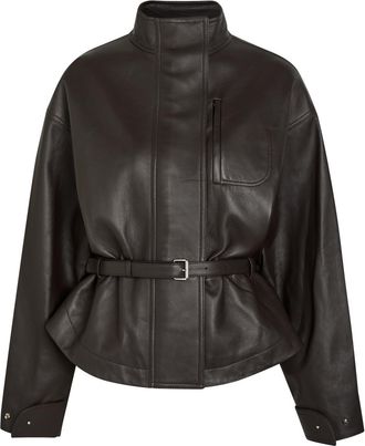 Jacquemus Le Blouson Ciro Belted Leather Jacket - Dark Brown - 40 (UK12 / M)