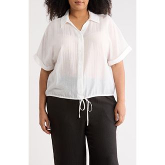 Adrianna Papell Short Sleeve Tie Front Button-Up Shirt in Ivory at Nordstrom Rack, Size 3X