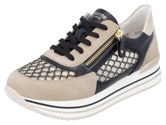Remonte Plateausneaker REMONTE, Damen, Gr. 36, beige (hellbeige, schwarz), Lederimitat, Textil, kontrastfarbene Details, Schuhe Plateausneaker, Freiezitschuh,