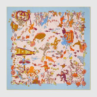 Gucci Printed Silk Carr&eacute;, Blue, Silk