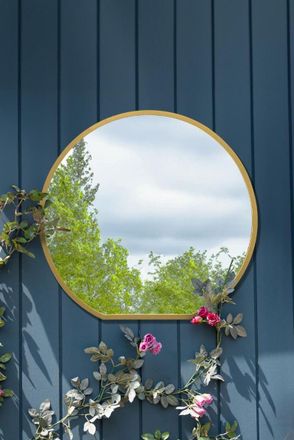 MirrorOutlet Gold Framed Flat Bottom Circular Garden Wall Mirror (84CM X 80CM) | Size: 1 Pack