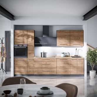 Vicco Mueble De Cocina Fame-line, Roble Dorado/antracita, 310 Cm, Et Antracita, Vicco